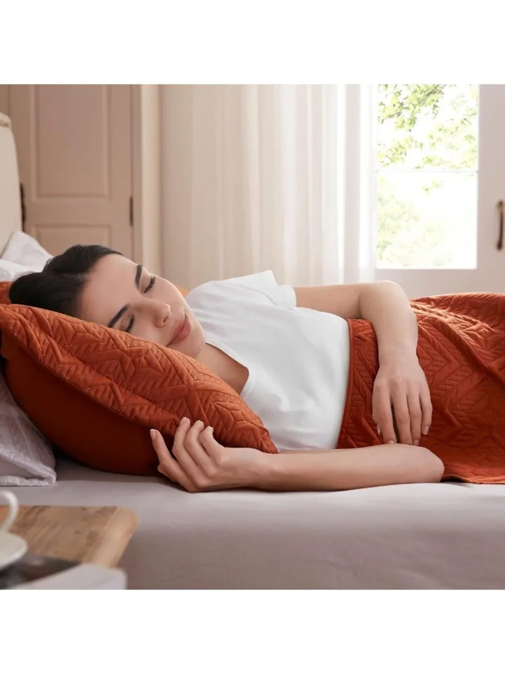 King Size 3-Piece Lightweight Quilt Set, Soft Microfiber Burnt Orange Coverlet